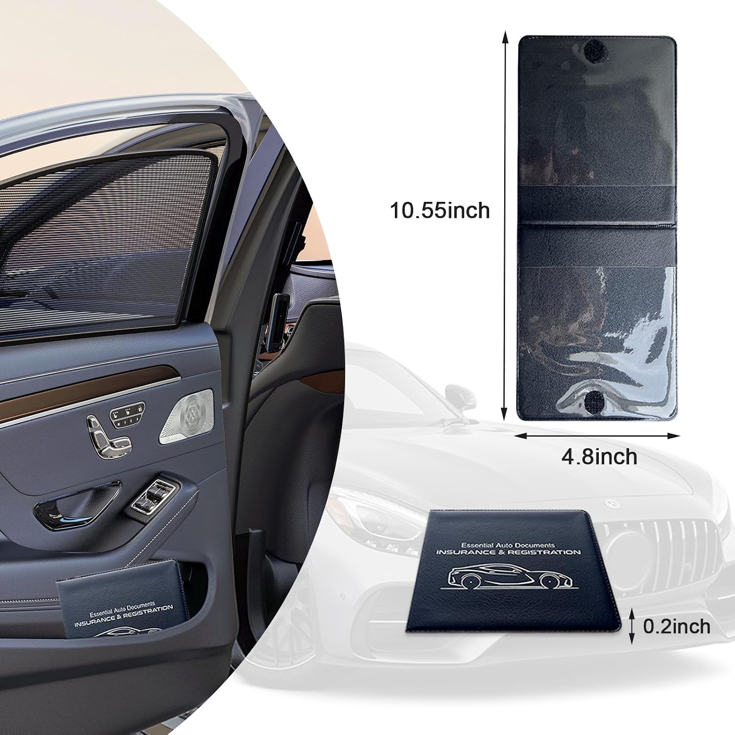 Ziciner Car Registration Insurance Holder, 2Pack Essential Auto Card Document Glove Box Organizer with Touch Fastener, Vehicle Interior Accessories Perfect for Most Car, Truck, SUV (Black/Small Car) image 2