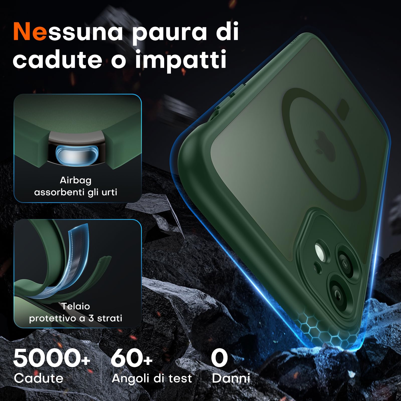 TOCOL Cover Magnetica per iPhone 11 6,1 Pollic, Compatibile con MagSafe, Protezione Fotocamera Integrata, Custodia Antiurto Traslucida Opaca, Verde Alpino