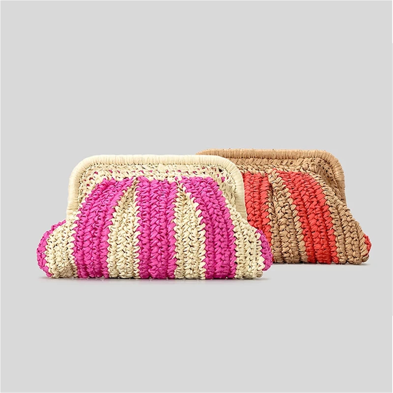 Pochette in paglia a righe for donna Borse a tracolla a in carta intrecciata Borsa casual fatta a mano Per Donna(Pink)