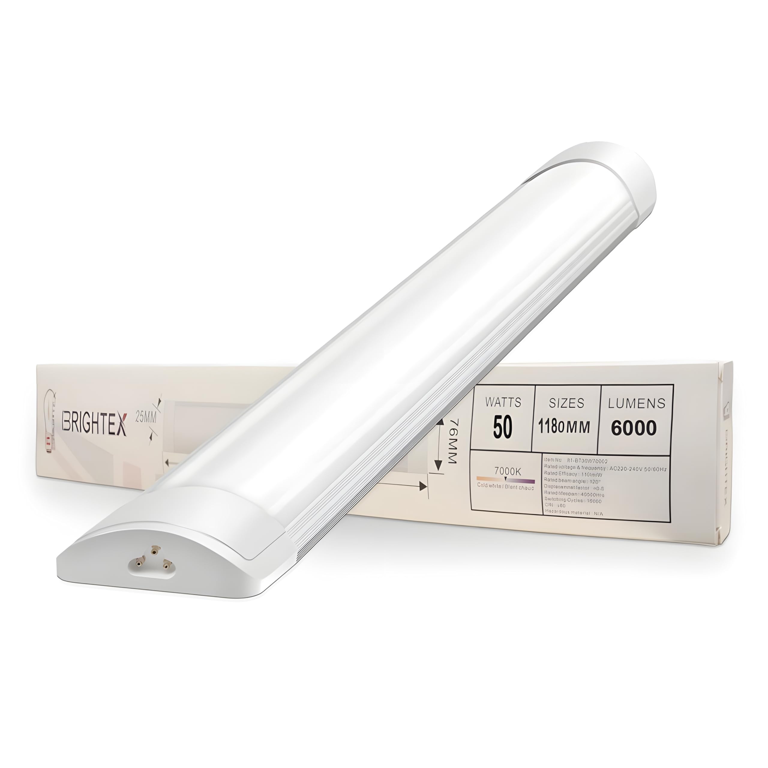Brightex Cool White Led Batten Lights 2Ft, 3Ft, 4Ft Tube Light 24W 36W 50W Linkable Linear Tube Fitting Garage Office Celing Mounting Fluorescent Slimline Lamp Light Strip Lights 7000K 4Ft (Pack Of1)