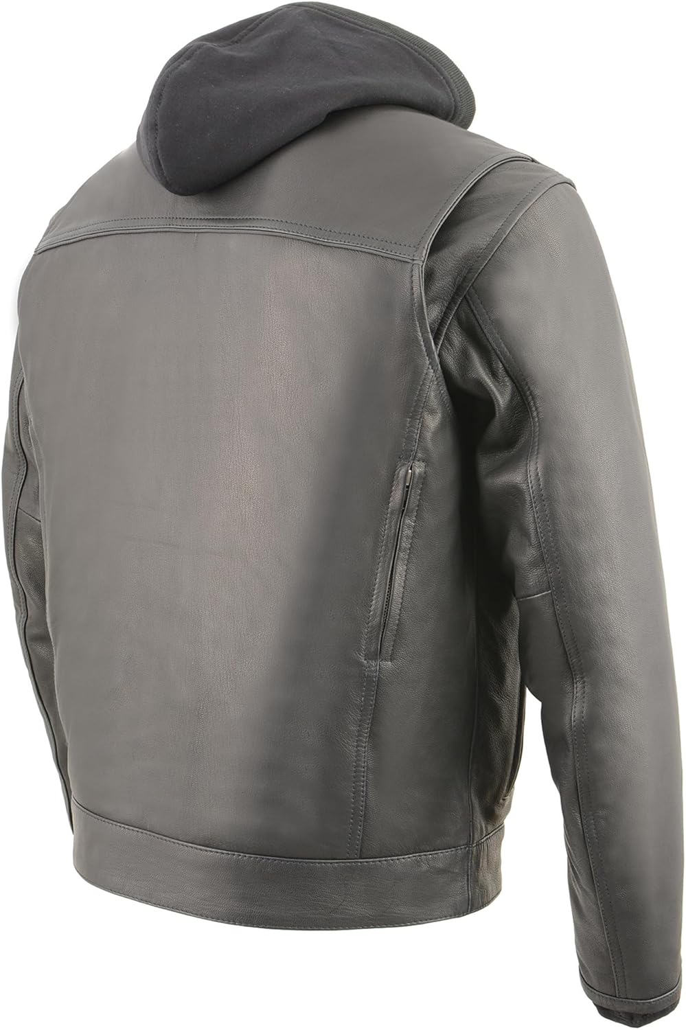 Milwaukee Leather Men's Leather Utility Pocket Vented Jacket w/Full Sleeve Removable Hoodie BLACK MLM1537