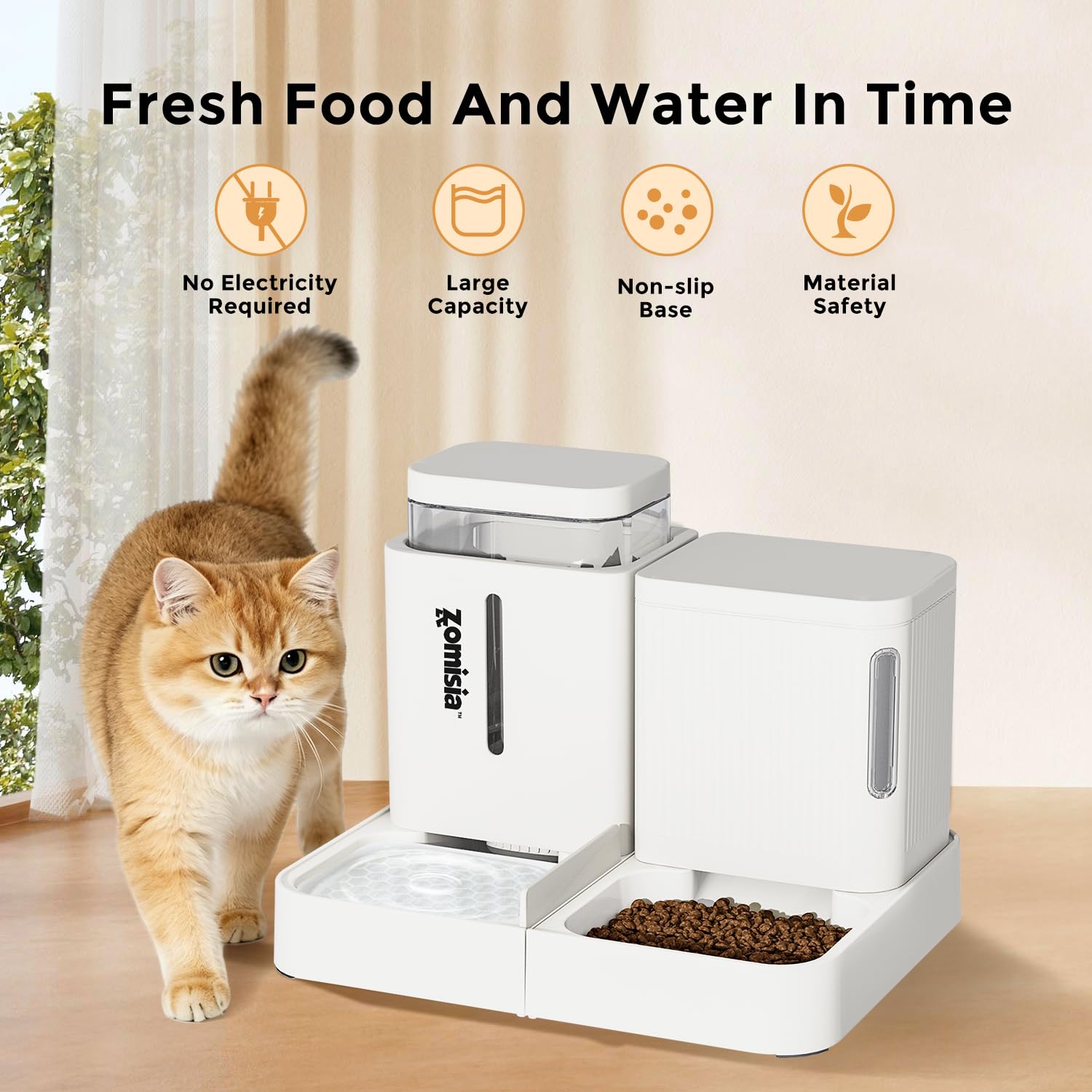 ZOMISIA Comedero por Gravedad para Gatos y Dispensador de Agua, 2 en 1 Alimentador Automático para Gatos con Rotación de 180 Grados, Paquete de 2 Alimentadores Automáticos de Gran Capacidad para