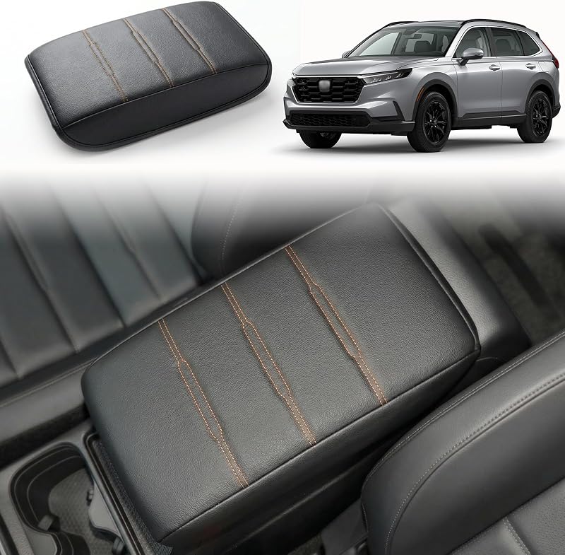 Capa de apoio de braço do console central Neepiar para Honda CR-V 2023–2026 preta com costura laranja