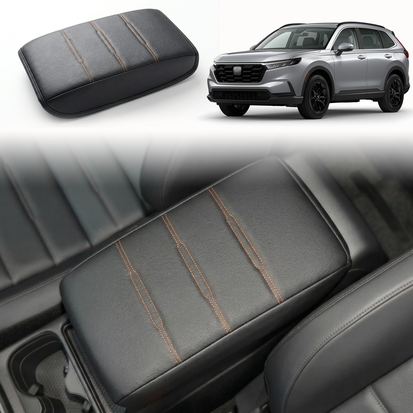 Photo 1 of Neepiar Armrest Cover Black with Orange Stitches for Honda CR-V 2023-2026