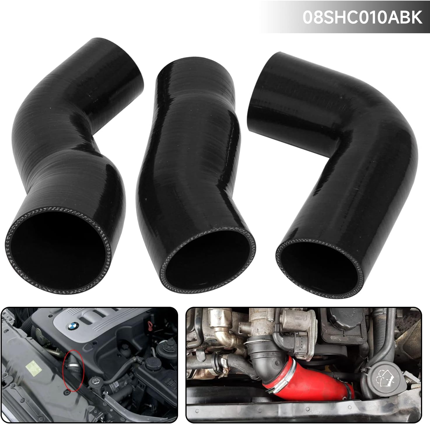 Silicone Intercooler Intake Turbo Hose for BMW 5-Series E60/E61 525d 530d 2003-2010 M57 D25/D30 3.0L Engine (black)