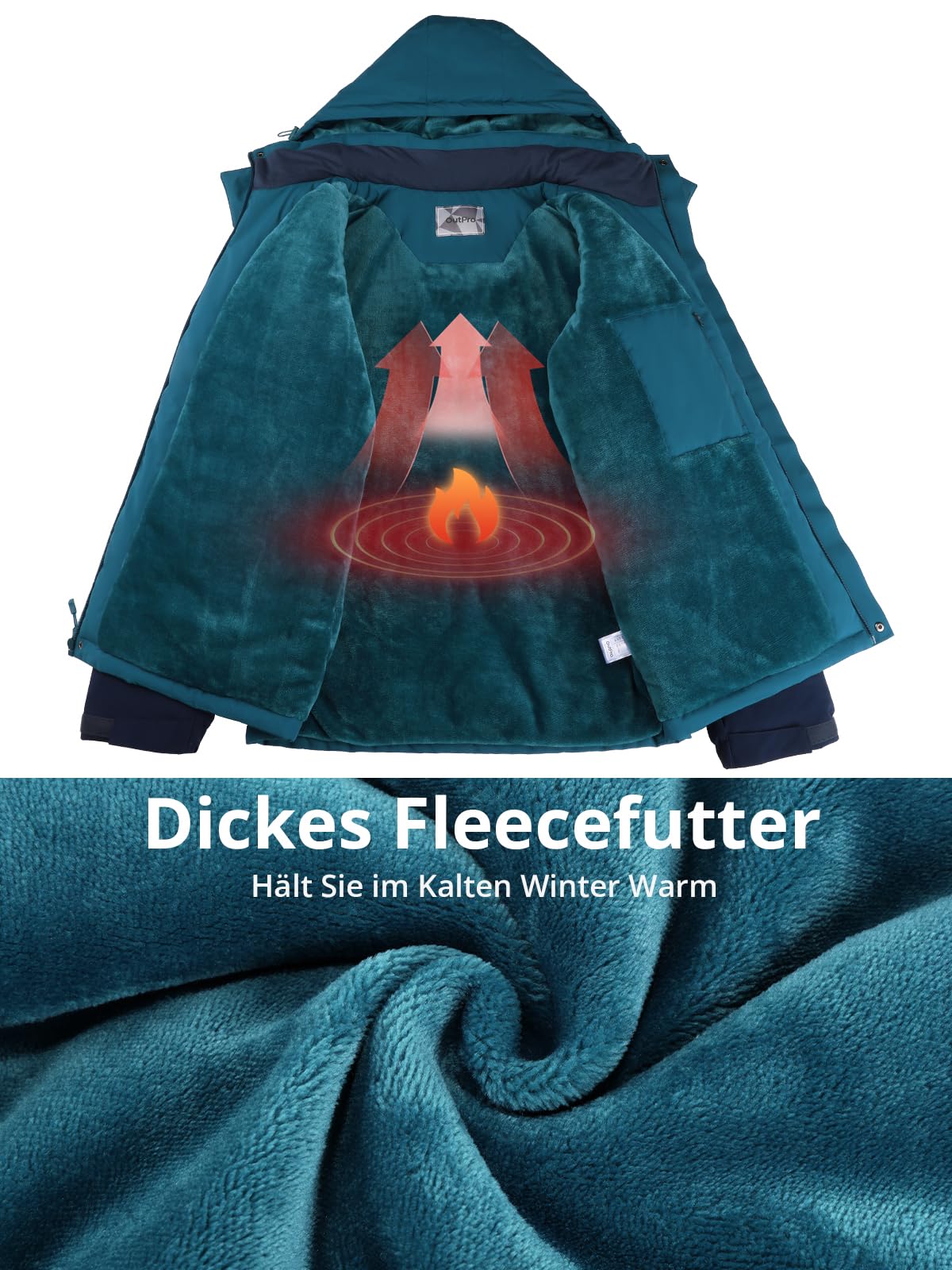 OutPro Herren Skijacke Wasserdicht Winter Schneemantel Winddicht Warm Fleecefutter Kapuzenparka Regenjacke