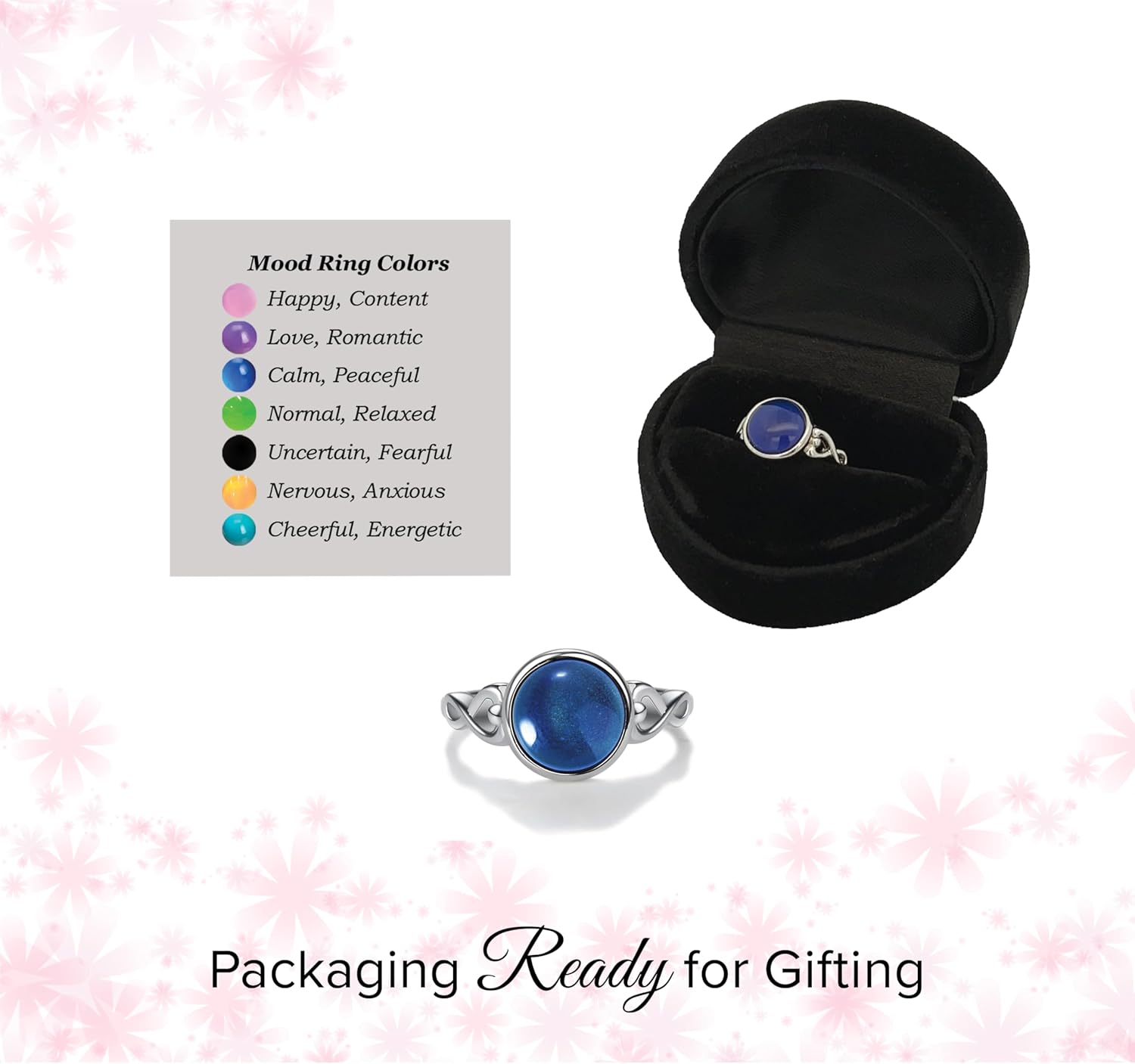 Precious Pieces .925 Sterling Silver Mood Ring Changes Colors with Emotions for Girls, Kids, Teenagers or Adults
