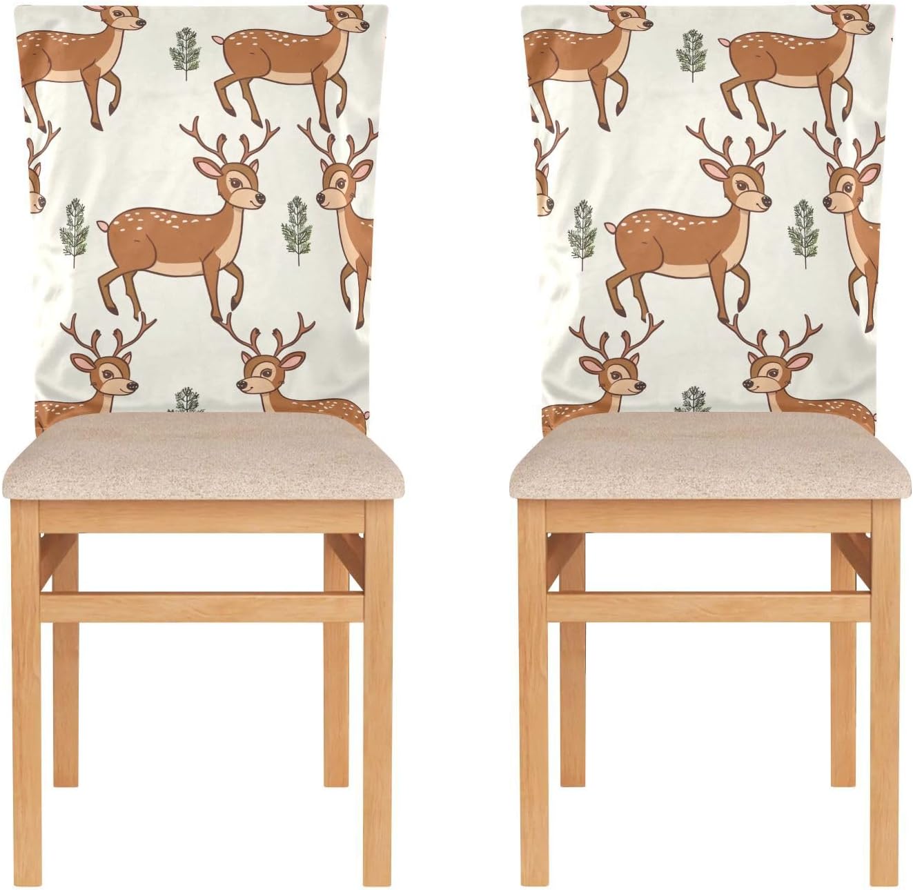 ALAZA Deer and Leaves Chair Back Cover Set of 6, Washable Reusable Removable Chair Slipcovers Decorative Chair Cover for Home Kitchen Wedding Party
