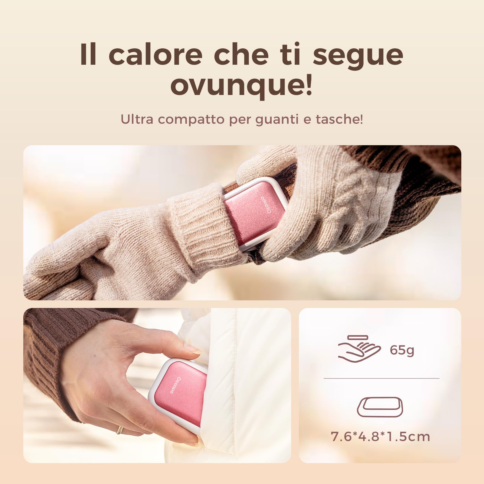 OCOOPA UT4 Young Scaldamani Ricaricabili 2 in 1, Scaldamani Elettrico Magnetico, Tascabile, Ultra Compatto per Guanti, 3 Livelli di Calore, Regalo Calore per Uomo, Donna, Outdoor, Golf, Campeggio