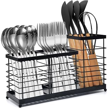 3 Compartments Stainless Steel Utensil Holder for Kitchen