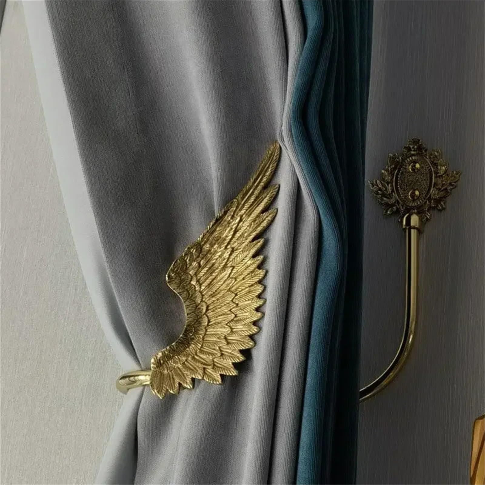Crochet de Rideau en Laiton Crochet de Rideau en cuivre Pur, Ailes d'ange créatives, décoration Murale rétro décorative(11)