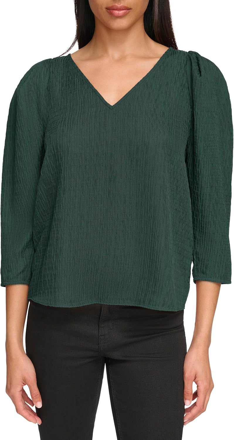 Calvin Klein Women's Chiffon V Neck Longsleeve Blouse - Image 2