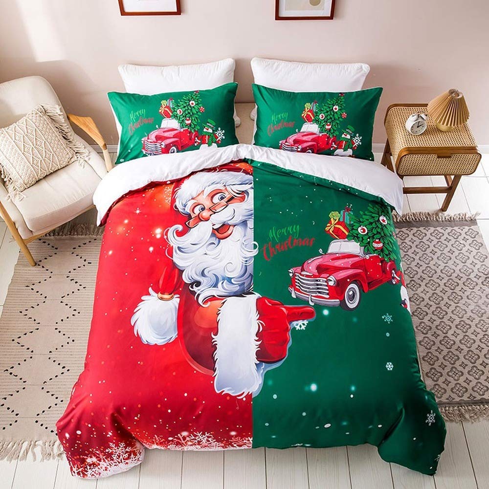 Parure de lit enfant Père Noël : housse de couette grand lit de fête
