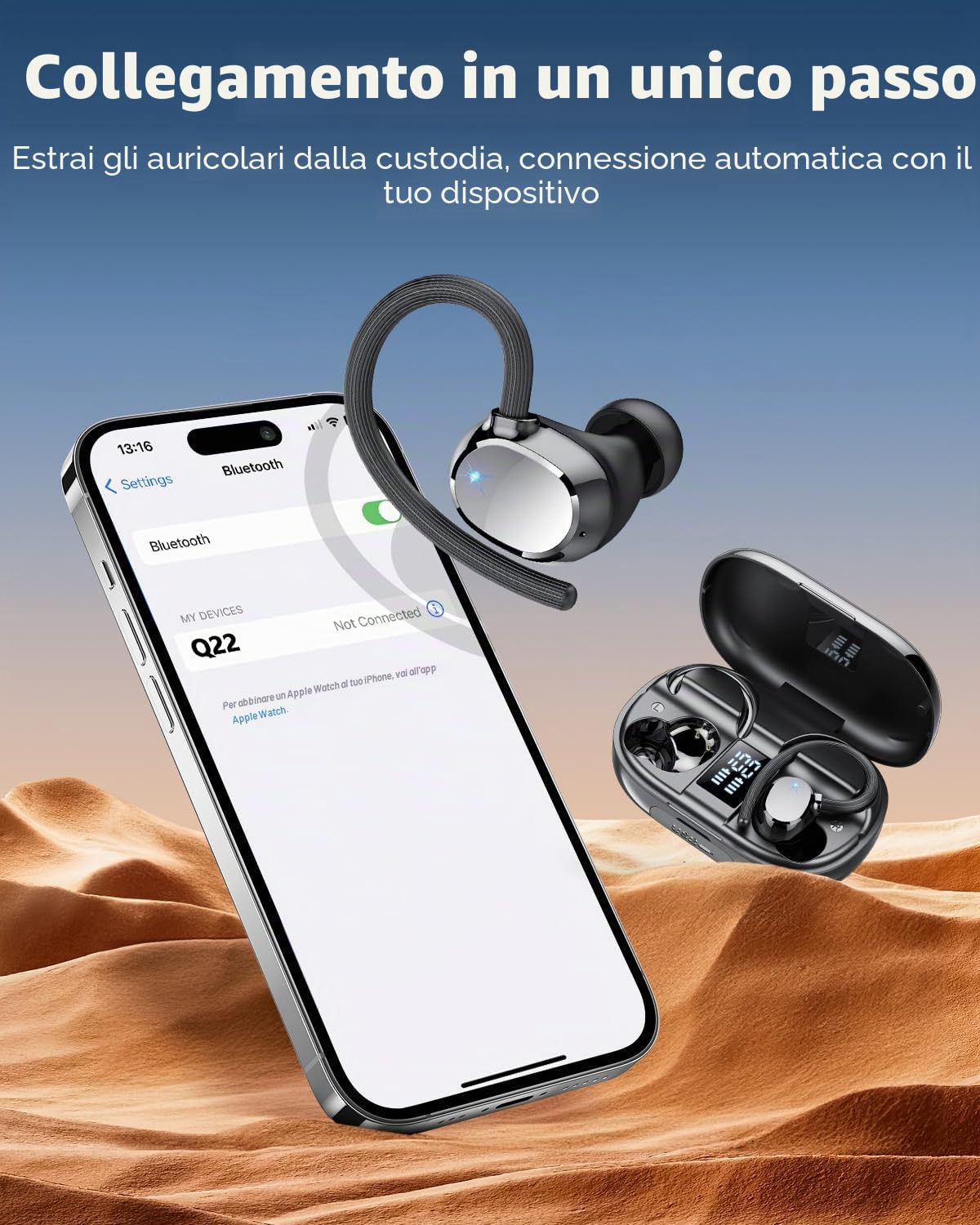 Cuffie Bluetooth, 2025 nuovo Auricolari Bluetooth 5.3 Stereo HiFi con 4 ENC Mic,Cuffie Wireless con LED Display 128Ore, Cancellazione Rumore Cuffiette Bluetooth, Touch Control, IP7 Impermeabile