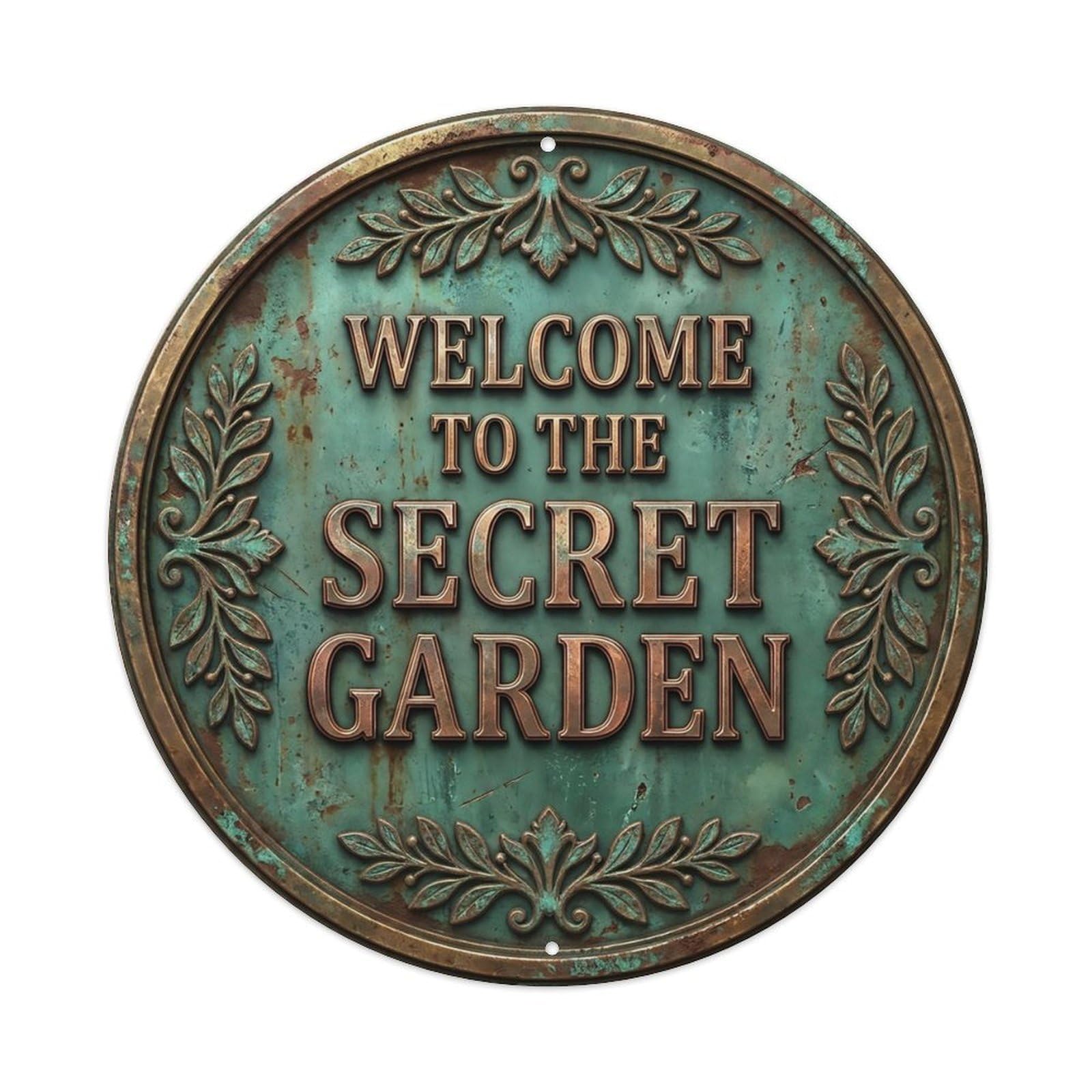 Vintage Welcome Secret Garden Leafy Willow Metal Tin Sign