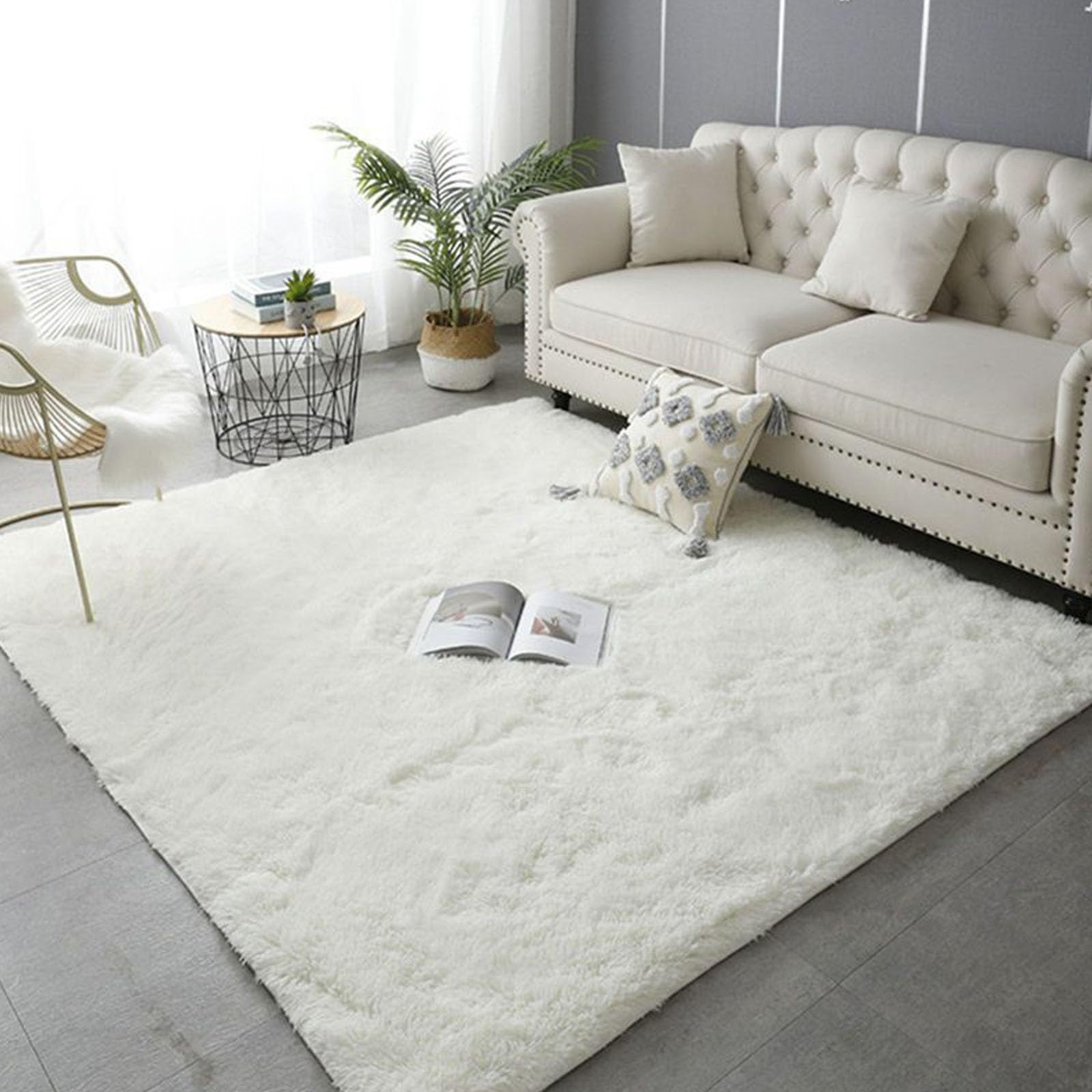XUEDNGM Alfombras Salón Pelo Largo 200 x 295 cm Modernas Pelo Largo Lavables, Suave, Esponjosa, Antideslizante Alfombra Sala de Estar-Dormitorio Alfombra Moderna para Salón, Blanco