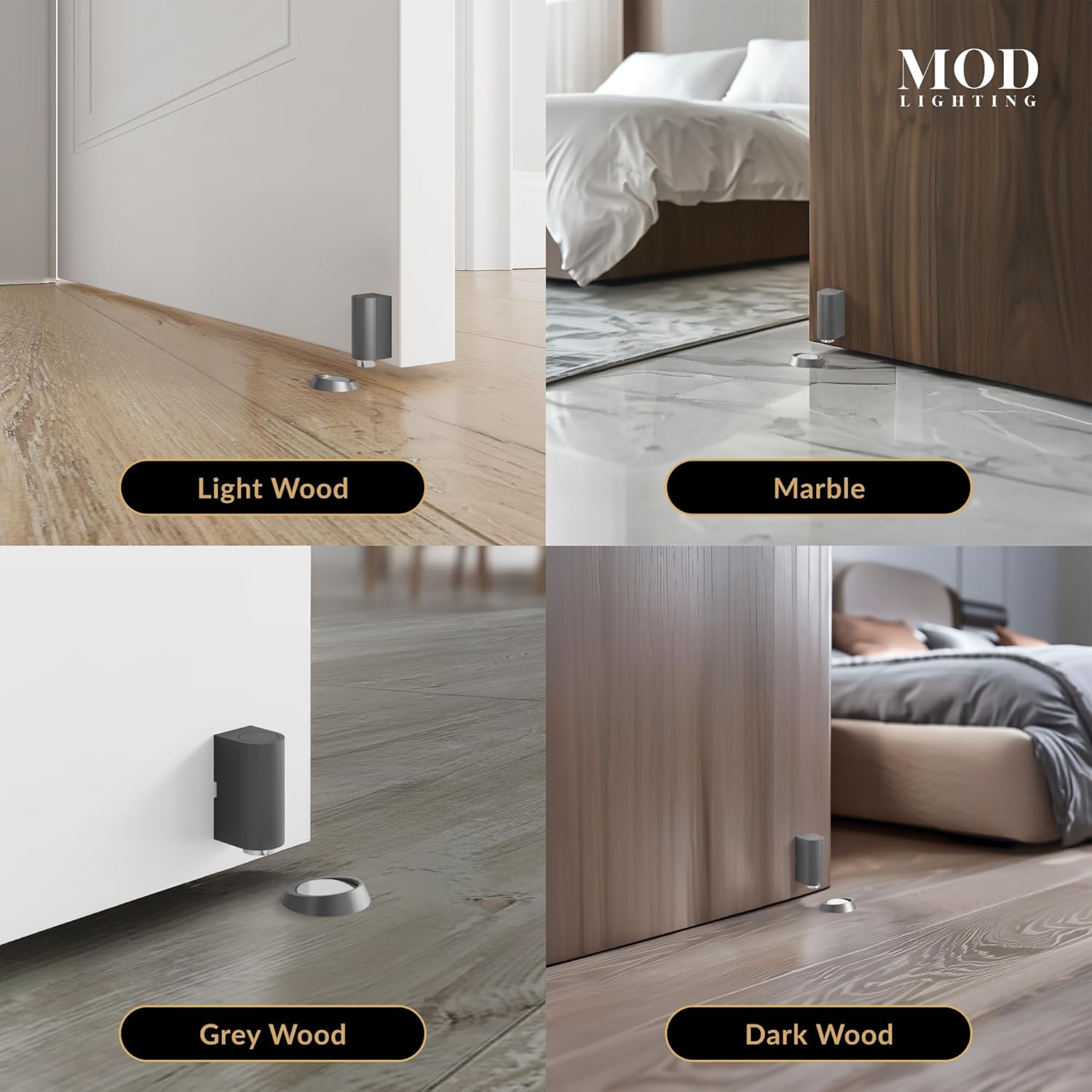 MOD LIGHTING Cavo | Magnetic Door Stop, Heavy Duty Door Catch Designed for Floor and Wall Mounting, Modern Magnetic Door Holder, Durable Copper Door Stopper, 2 Pack (Polished Chrome)