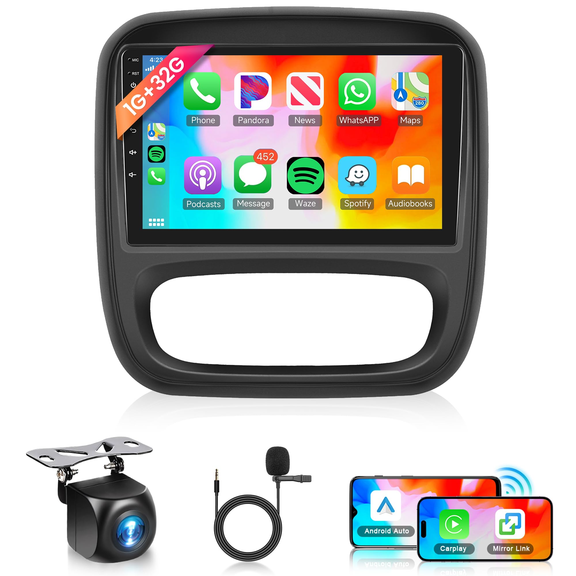 32G Wireless Carplay Android 13 Autoradio 2 Din per Renault Trafic Opel Vivaro B FIAT Talento Nissan NV300 9 Pollici Autoradio con Android Auto Navi GPS WiFi Bluetooth FM/RDS/SWC Telecamera Posteriore