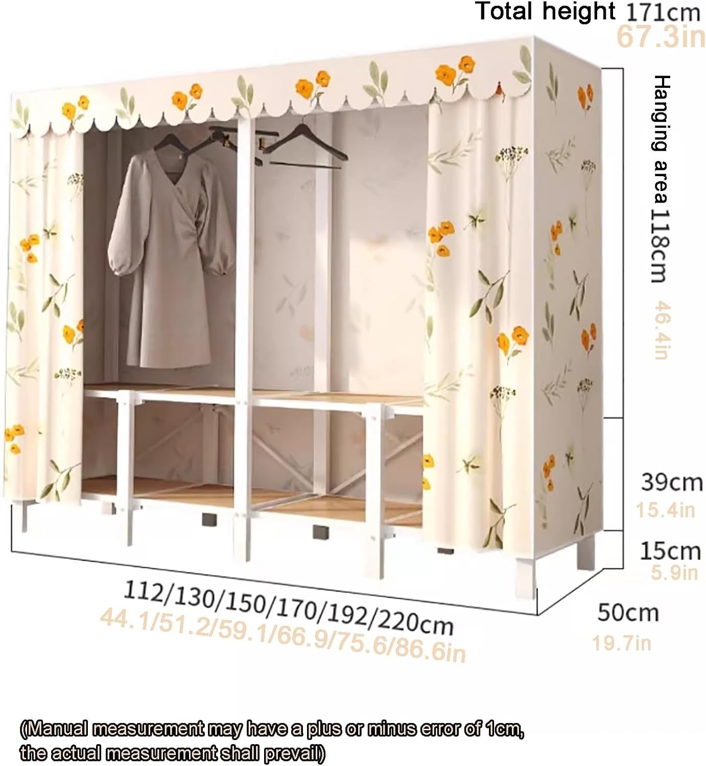 折りたたみクローゼット ワードローブ カバー付き クローゼット 大容量 高耐荷重 美しい衣類収納ラック スチール製 頑丈 組み立て簡