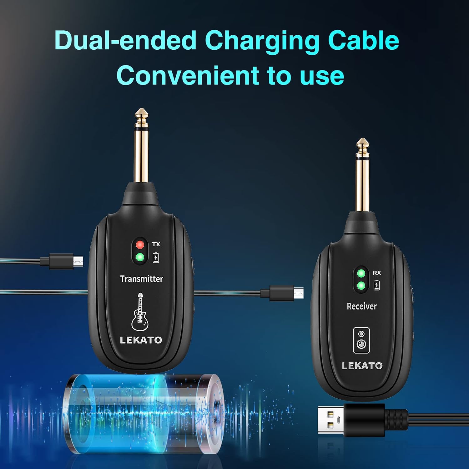LEKATO Wireless Guitar System Wireless Guitar Transmitter Receiver Built-in Rechargeable Lithium Battery Digital Transmitter Receiver 4 Channels for Electric Guitar Bass Violin