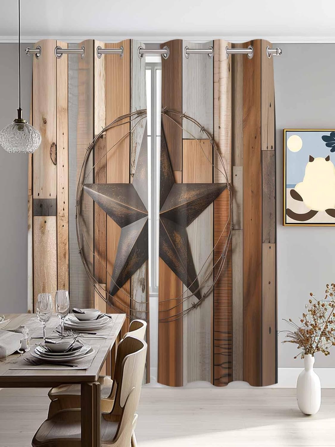 Country Star Brown Window Curtains Panels with Silver Grommet,Western Texas Vintage Farmhouse Kitchen Cafe Curtain Window Treatment Set for Living Room/Bedroom/Laundry Room/Bathroom/Cafe,84x84