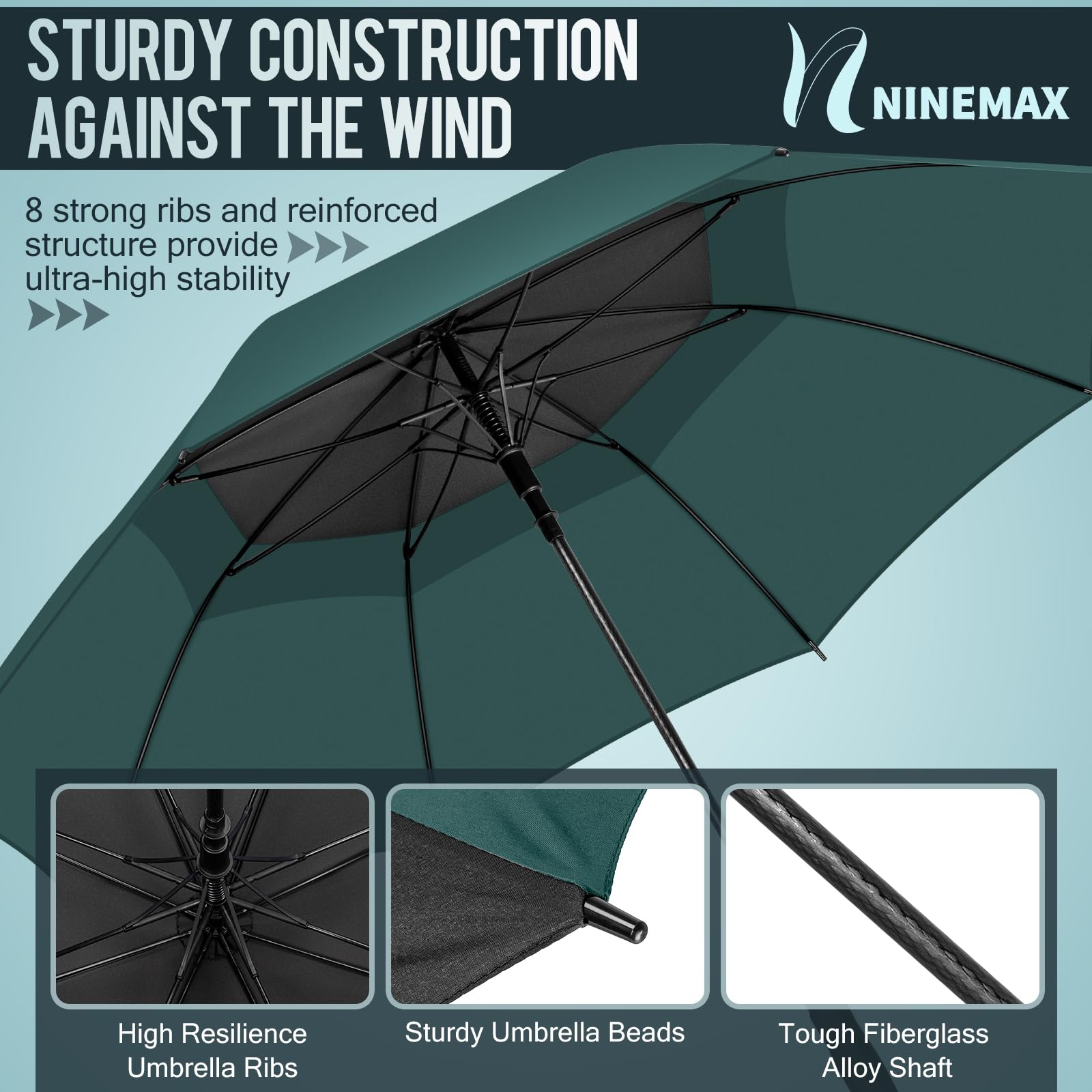 NINEMAX Ombrello Golf Grande 62/68 Inch Ombrello Pioggia Grande Antivento Doppia Copertura con Apertura Automatica