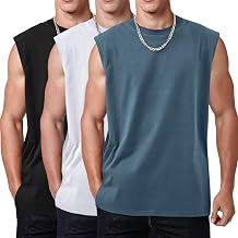 Mens Sleeveless Shirts Workout Tank Tops Men Muscle Cotton Tee Shirts Gym Running T Shirts Beach Loose Fit Tee