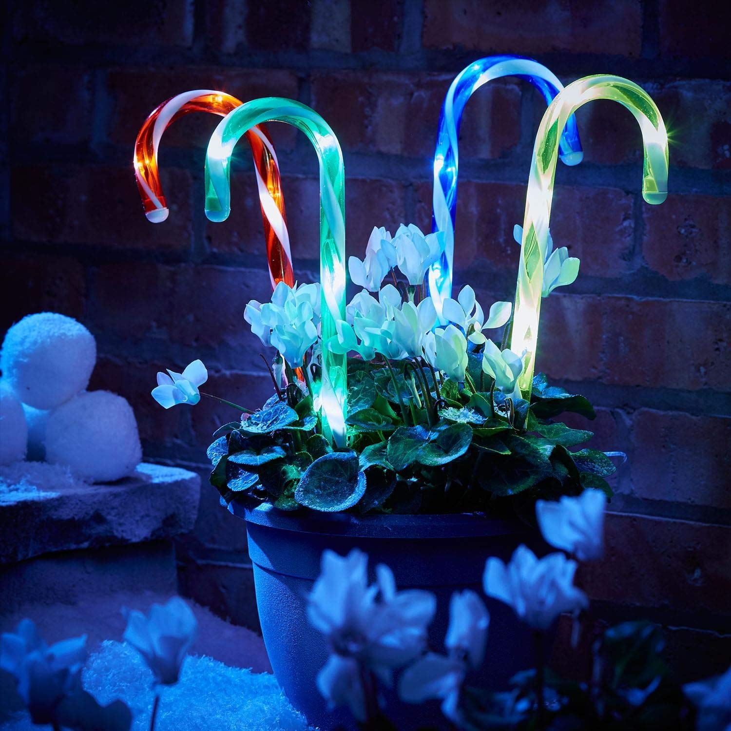 Thrink Pack of 4 Candy Cane LED Light | Battery Powered | 20 LED Lights In Total | With Weatherproof Battery Box | Perfect For Christmas Pathway Garden Stake Lights Festive Outdoor Decoration