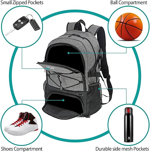 Vista 59 de WOLT - Mochila de baloncesto grande con soporte separado para pelotas y compartimento para zapatos, para baloncesto, fútbol, gimnasio Camuflaje