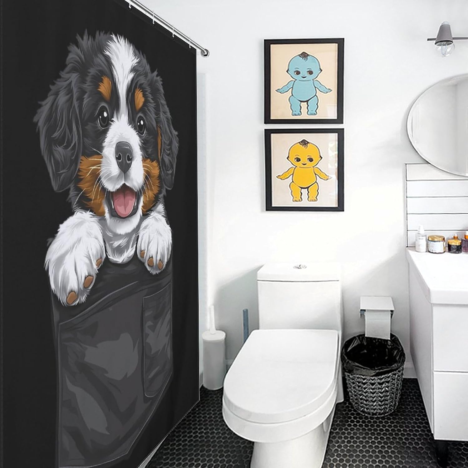 Funny Dog in Pocket Funny Shower Curtains Washable Bath Curtain Liner with Hooks for Bathroom Bath Tubs