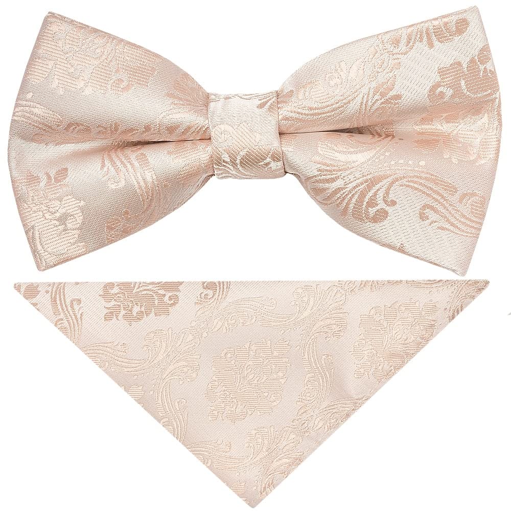 TIES R US Pre Tied Nude Paisley Boys Bow Tie and Pocket Square