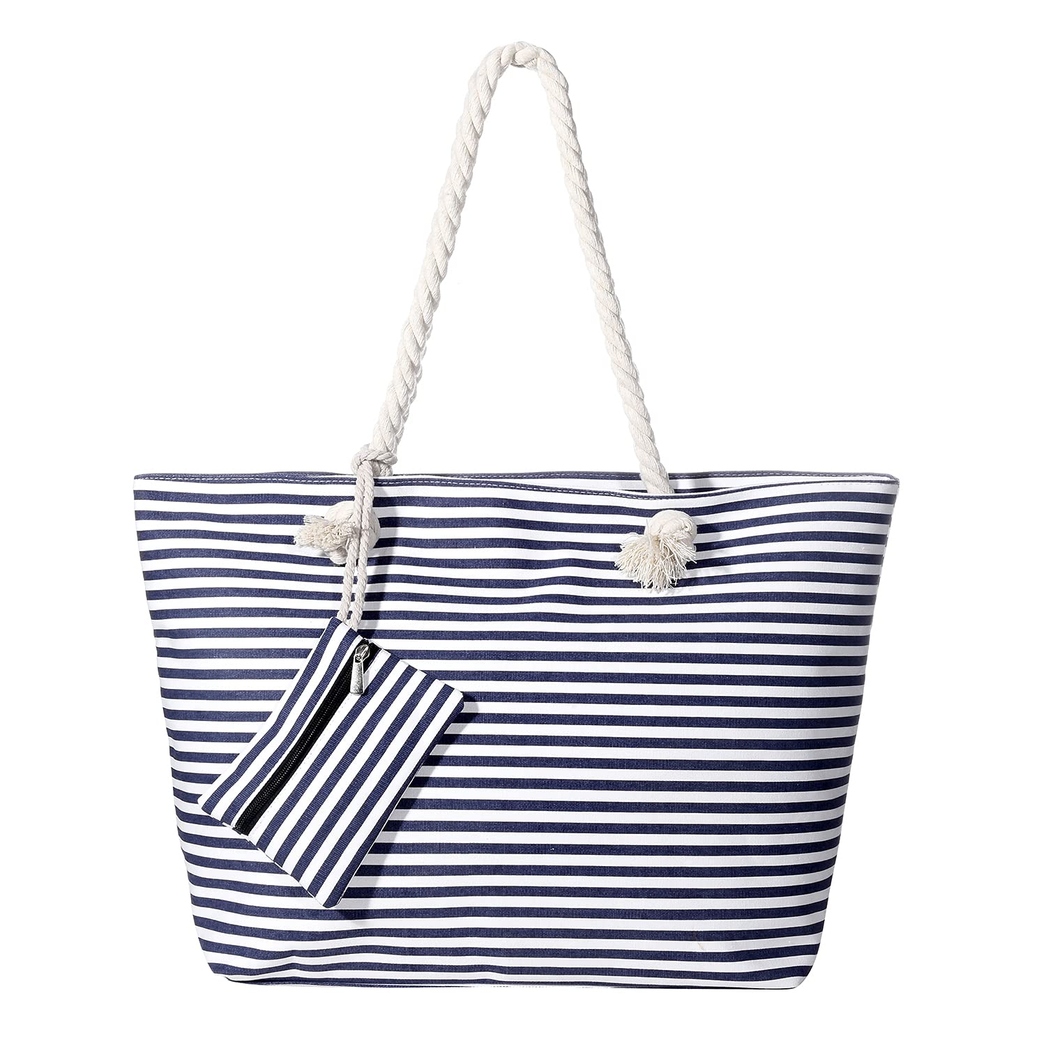 MASADA Badetasche XXL Familie Strandtasche Damen Beach bag groß mit Reißverschluss - Small blue stripes