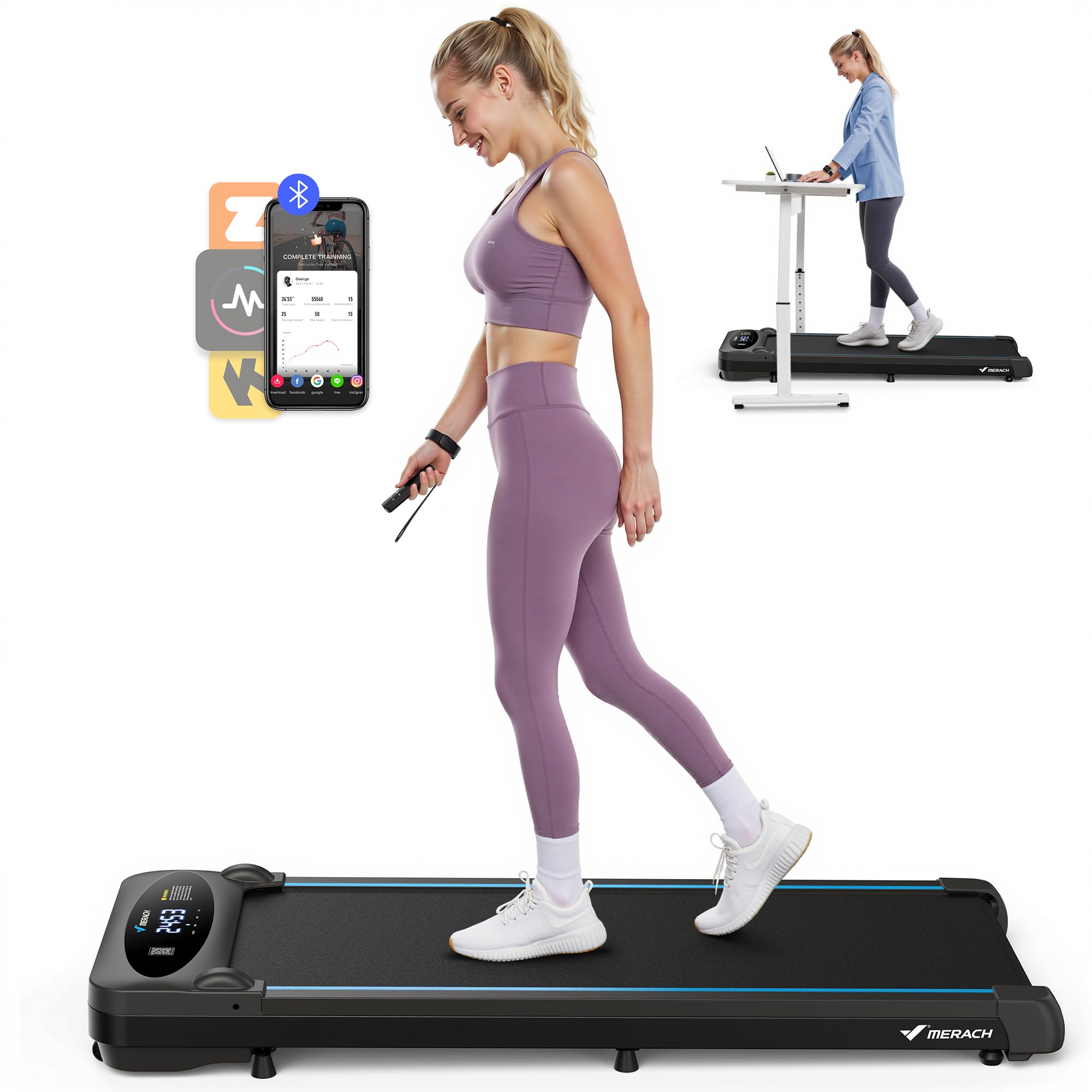 MERACH Walking Pad, Laufband Für Zuhause, 0%-6% Steigung Laufband Schreibtisch für Zuhause und Büro, 0-12km/h Treadmill, Laufbänder mit Fernbedienung, 45dB Ultra Leise Walking Pad, LED Anzeige
