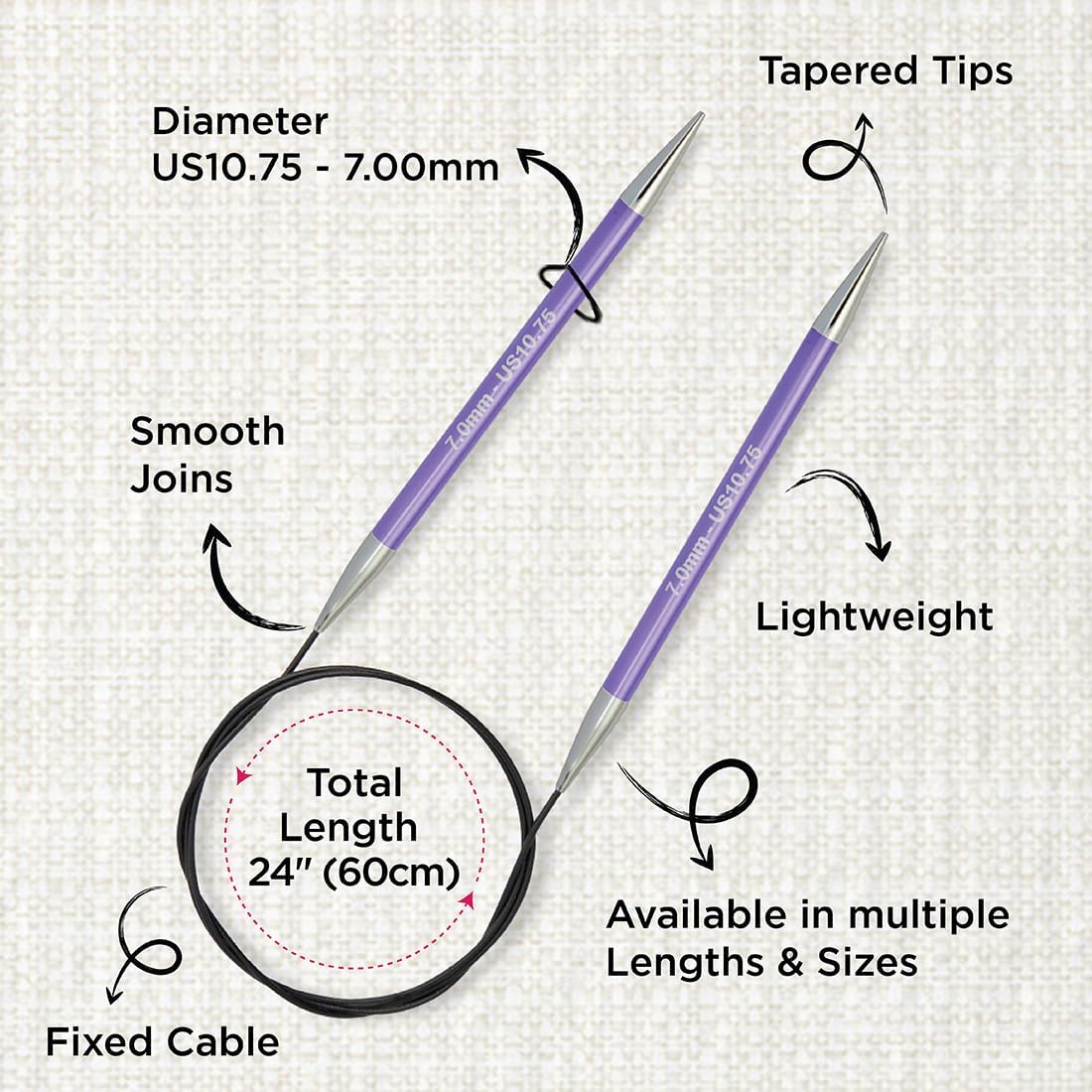 KnitPro Zing Fixed Circular Needles 47" (120cm) | US Size 10.75 (7mm)