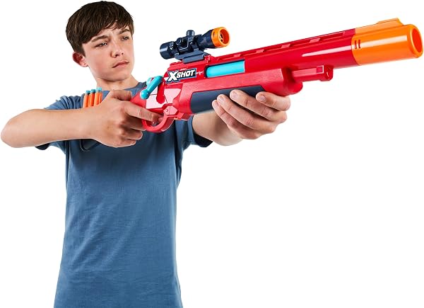 XSHOT Excel Ejector Shell Blaster de ZURU – Pistolet à Fléchettes avec Éjection de Douilles et Lunette Tactique, 8 Fléchettes Technologie Air Pocket et Portée de 27m - 5