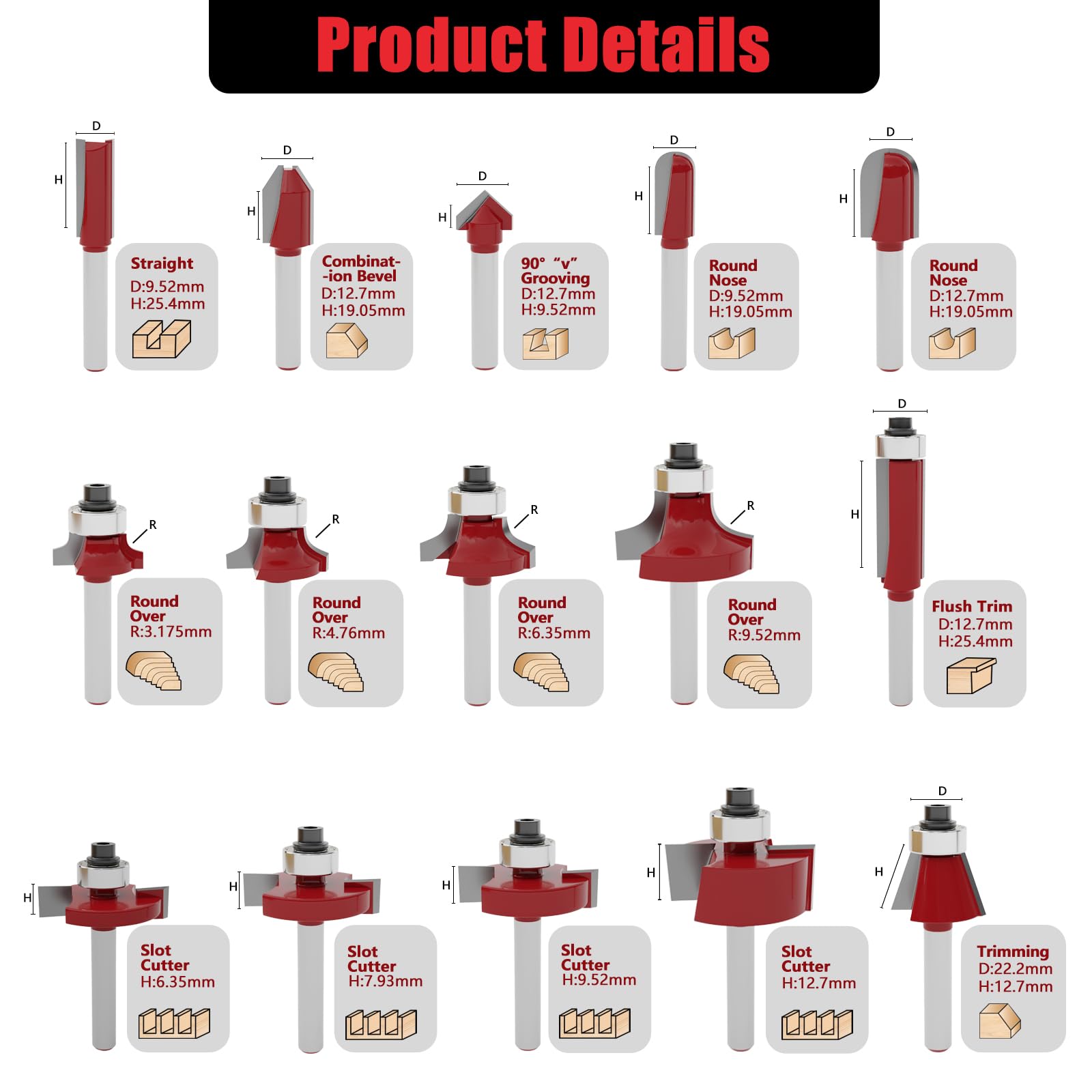 CSOOM - Juego de 30 fresas profesionales para el trabajo de la madera, con fresas de carburo, puntas de herramientas de carpintería, vástago de 8 mm, incluyendo una caja de madera para su