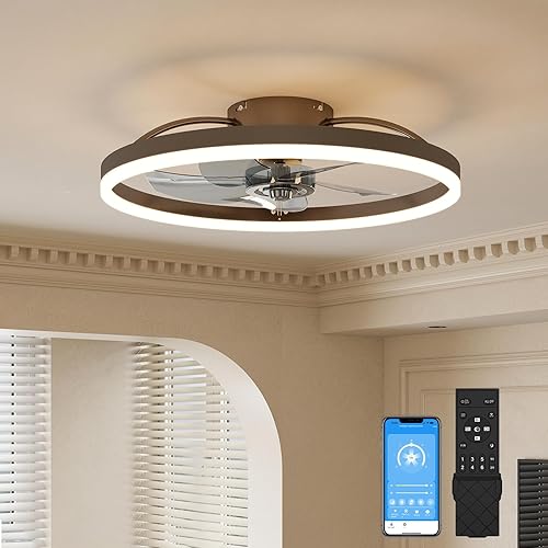 Miniatura 8 de VOLISUN Ventiladores de techo de perfil bajo con luz y control remoto, ventilador de techo de 19.7 pulgadas con luces, 3000 K-6500 K, luz LED de