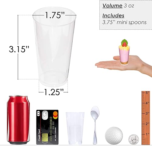 Miniatura 3 de DLux Mini tazas de postre de 50 x 3 onzas con cucharas disparador  Vaso de plástico transparente para aperitivos  Pequeño vaso reutilizable para
