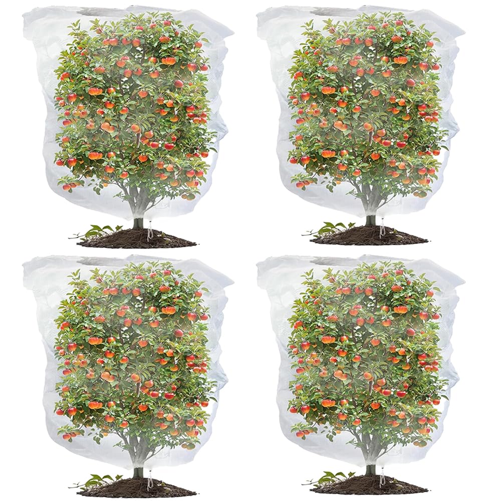 4PCS Fruit Tree Netting Bird Protection, Bird Netting for Garden, Insect Mesh Net with Drawstring, Plants Fine Mesh Cover Nets for Vegetables Fruit Strawberry Bush (120 * 180cm)
