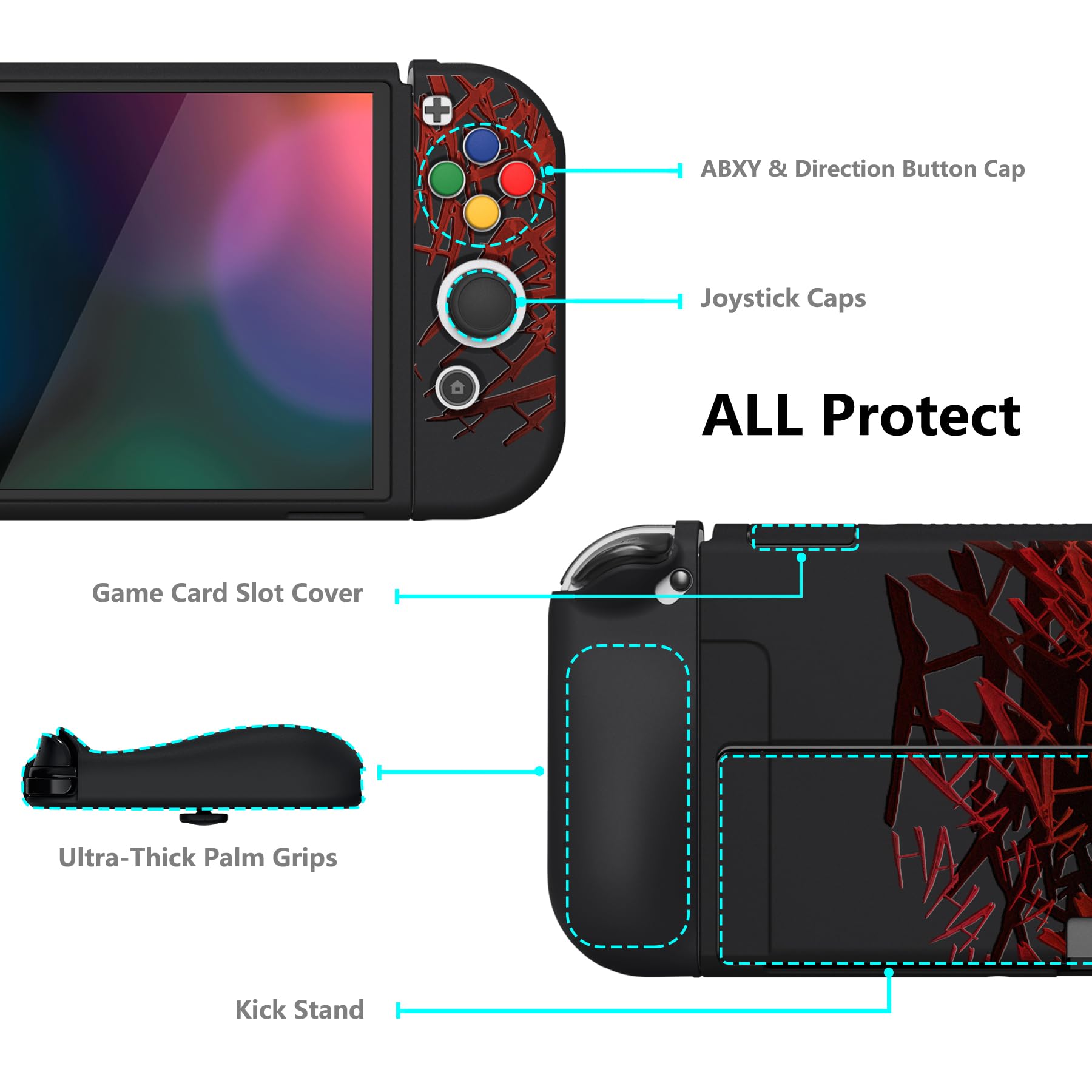 PlayVital ZealProtect Custodia protettiva morbida per Nintendo Switch OLED, protezione flessibile Joycon Grip Cover per Nintendo Switch OLED con tappi per pollice e tappi per pulsanti di direzione
