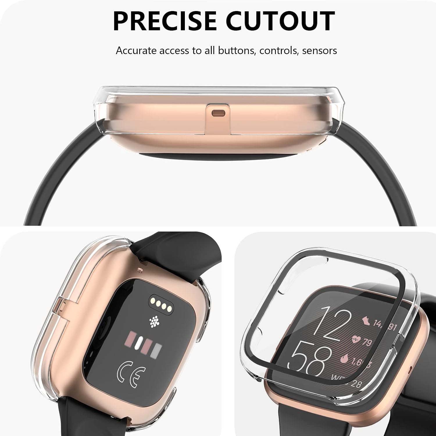 Tobfit for Fitbit Versa 2 Screen Protector with HD Tempered Glass Protective Case, Hard PC Case Bumper Cover Full Coverage, Transparent