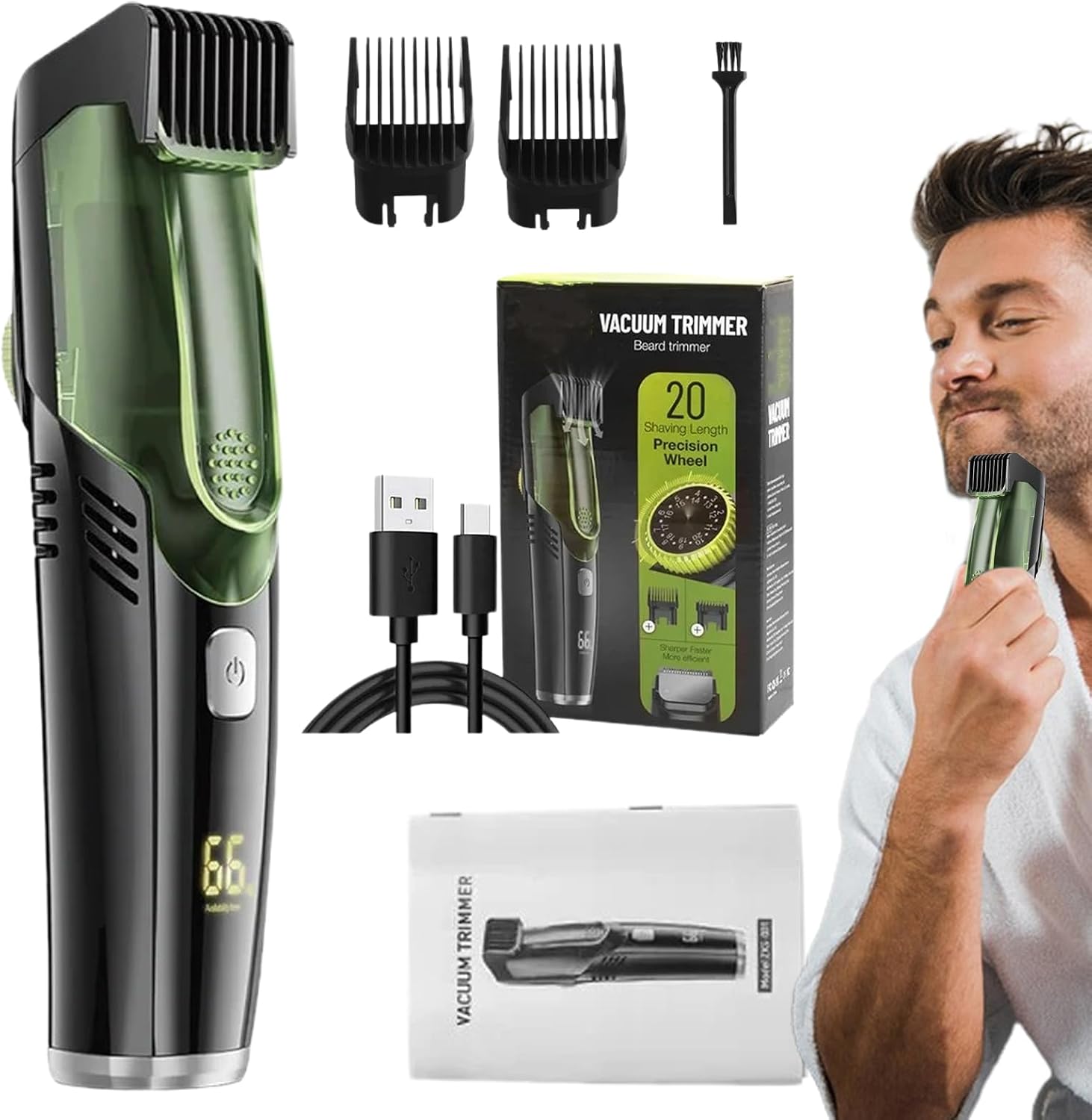 Electric Razor Shaver, Ipx6 Waterproof Clipper, Mustache Hair Trimmer, Rechargeable Facial Razor, Portable Grooming Tool, Beard Shaver Kit, 2 Combs Trimming, Men Hair Cutter for Mustache