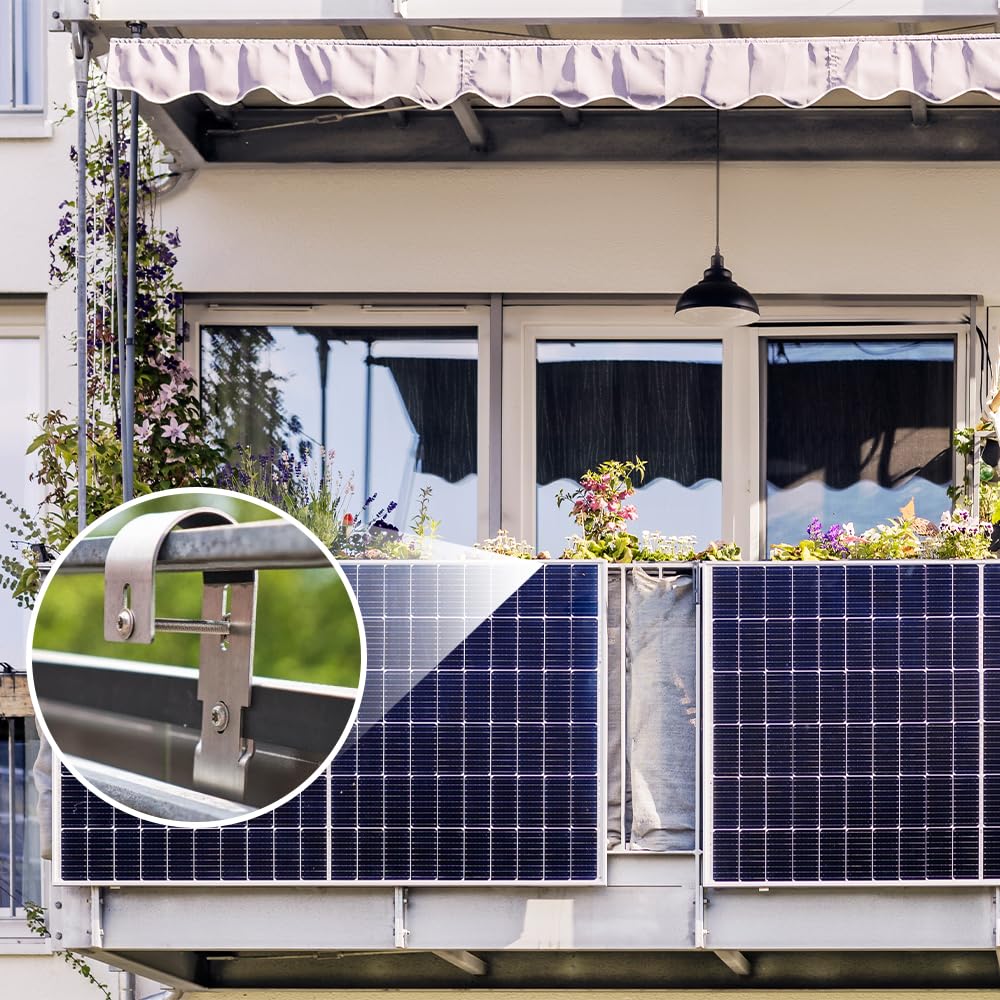 4 Pezzi Ganci per Pannelli Solari Supporto da Balcone per Pannello Solare Gancio per Pannello Solare in 304 Acciaio Inox Ganci per Pannello Fotovoltaico Cavo Metallico con Viti e Dadi