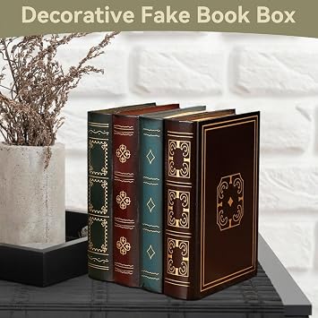 HERCHR Decorative Book Boxes with Hidden Storage, Wooden Vintage Book Box Faux Book Boxes Decorative Vintage Book Shaped Trinket Storage Box for Table Centerpiece, Bookshelf, Library Decor