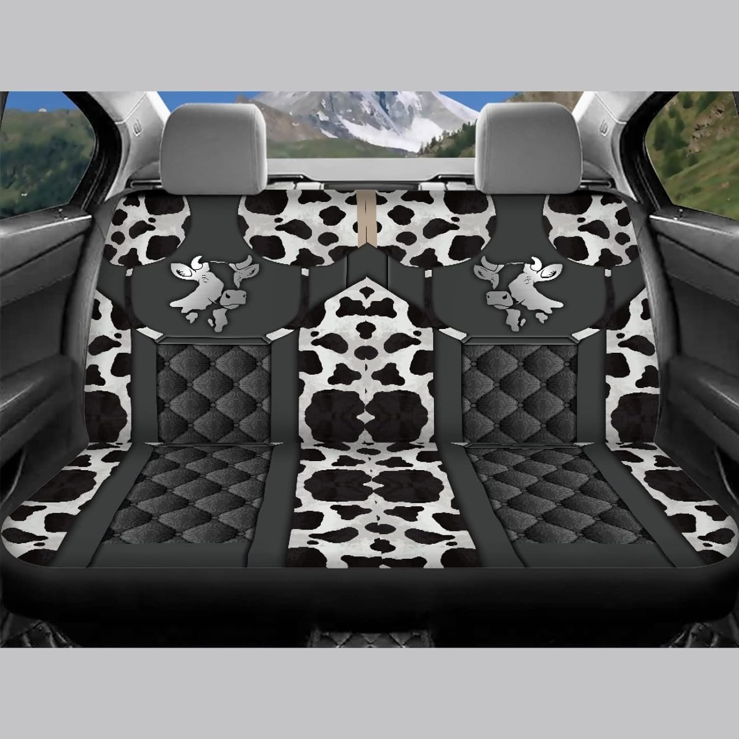 Cow Print Car Seat Cover for Women for Car Auto Interior Accessories Front and Rear Bench Back Seat Cover Full Set Soft Auto Interior Easy to Clean