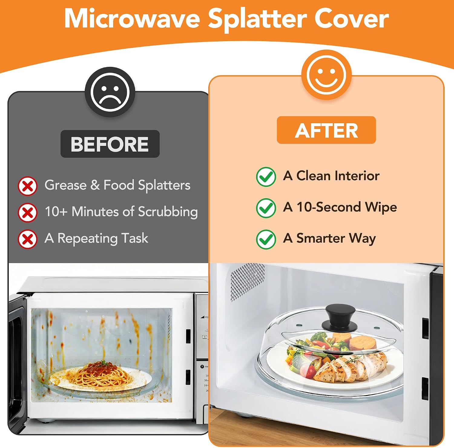 AUFKXOO 10 inch Glass Microwave Cover for Food,2-in-1 Microwave Splatter Cover with Silicone Pad, Microwave Plate Lid with Vent Holes & Easy-Grip Handle