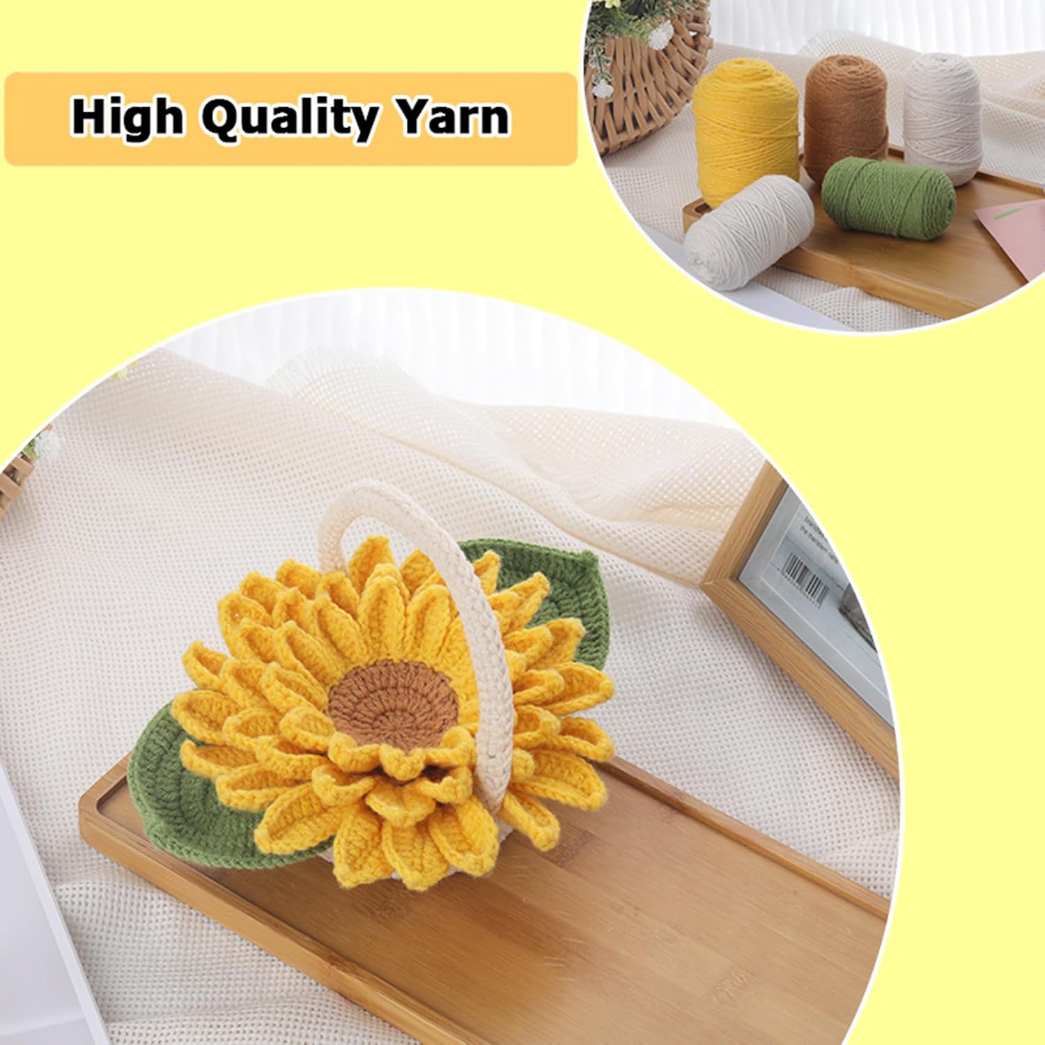 HVEST Crochet Kit for Beginners, 3 Pcs Sunflower Green Leaf Plant Coaster Crochet Start Kit with Step-by-Step Video Tutorials Crochet Accessories for Adults Women DIY Gifts Crochet Supplies Kits
