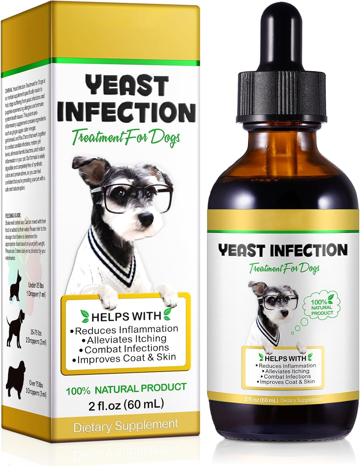 Yeast Infection Treatment for Dogs, Dog Yeast Infection Treatment for Itchy Dog Skin Relief, Allergy Relief, dog Ear Infections Drop for Immune Support, Safe & Natural – Bacon Flavor, 60ml