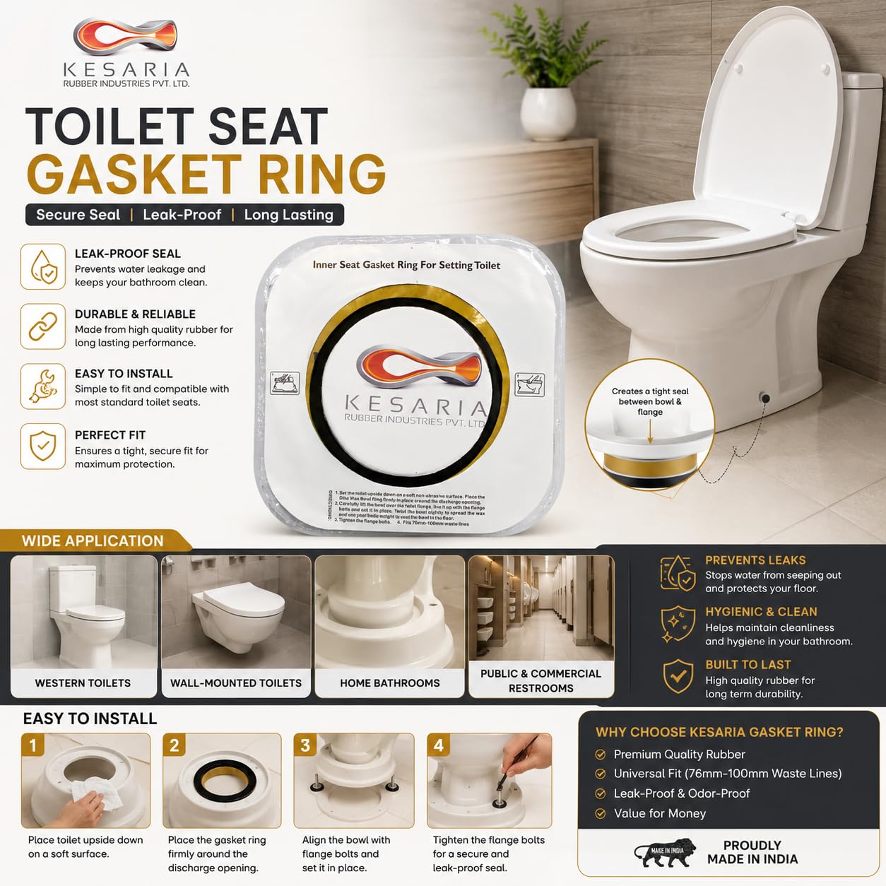 KESARIA Toilet Wax Ring with Flange β Universal Fit | Leak-Proof Toilet Seal for Floor-Mounted WC | Heavy-Duty Wax Gasket for Drain Pipe Installation | Easy Install Plumbing Repair Kit 2