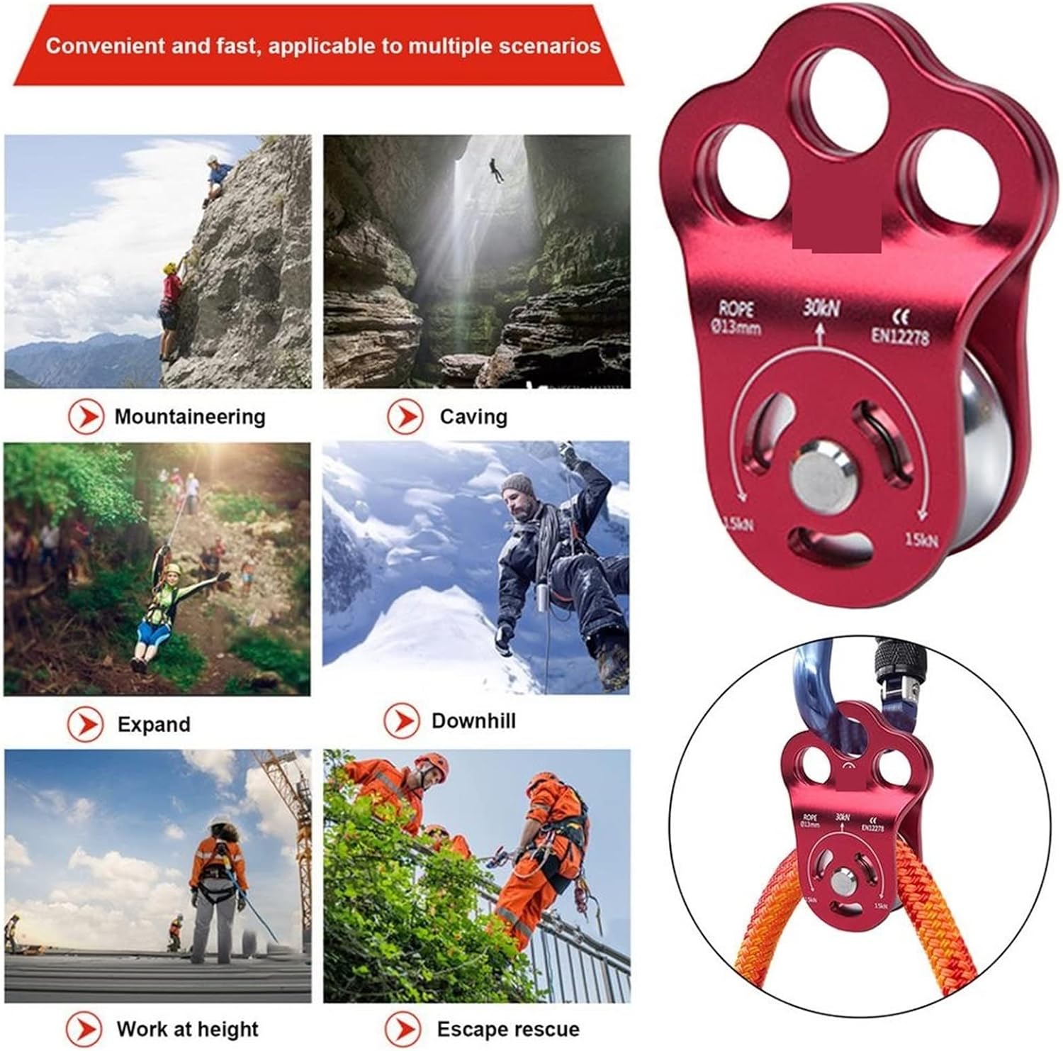 INLIMA Pulley Outdoor Rock Climbing Tree Tackle Group Mountaineering Crossing Transport Three Hole Single Pulley Bearing High Altitude Rescue